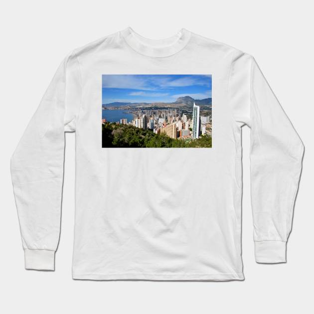 Benidorm Skyline Cityscape Costa Blanca Spain Long Sleeve T-Shirt by AndyEvansPhotos